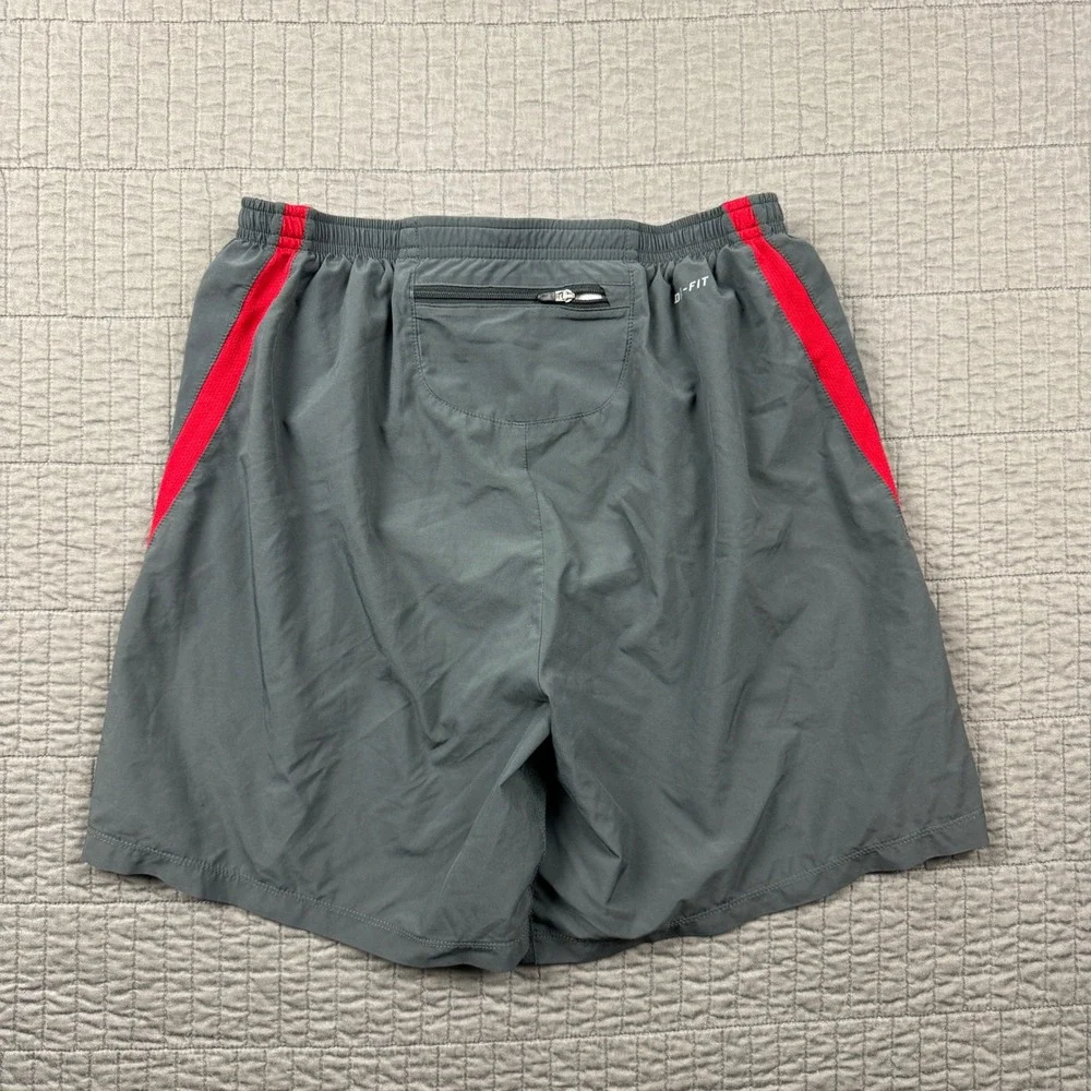 Nike Dri-FIT Mens Large Running Shorts Grey Red Brief Lined 6